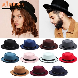 Xianen Fedora หมวกปีกกว้าง ผ้าขนสัตว์ สไตล์คาวบอย วินเทจ สําหรับผู้หญิง ผู้ชาย