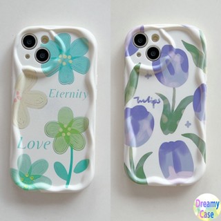 เคสโทรศัพท์มือถือ ขอบโค้ง ลายดอกทิวลิป สีม่วง สีเขียว สําหรับ VIVO V27E V25E V21E V15 V9 V23E S1 Pro Y02S Y21S Y20S Y27 Y22S Y35