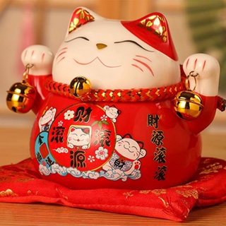 Family Shorage Lucky Cat Coin Bank 4.5in ประณีตน่ารักนำโชค Good Wish เซรามิค Fortune หม้อตกแต่งโต๊ะ