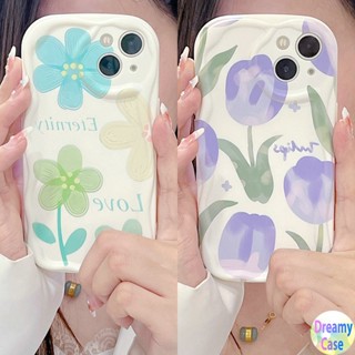 เคสโทรศัพท์มือถือ ขอบโค้ง ลายดอกทิวลิป สีม่วง สีเขียว สําหรับ Samsung Galaxy A02S A13 A14 A20S A30S A21S A03S A04S A22 A23 A24 A31 A32 A33 A34