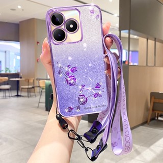 ขายดี เคสโทรศัพท์มือถือ ซิลิโคน ลายดอกกุหลาบไล่โทนสี พร้อมสายคล้อง สําหรับ Realme11 Pro+ 11Pro 5G 4G NFC C51 C53 C51 11 NFC