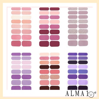 Alma สติกเกอร์เจล กึ่งโค้ง กันน้ํา สีพื้น เรียบง่าย สําหรับตกแต่งเล็บ DIY 5 แผ่น