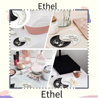 Ethel1 ถาดเซรามิค รูปดวงจันทร์ ขนาดเล็ก คุณภาพสูง สีดํา และสีขาว ทําความสะอาดง่าย สไตล์โมเดิร์น สําหรับใส่เครื่องประดับ โต๊ะเครื่องแป้ง โต๊ะทานอาหาร 2 ชิ้น