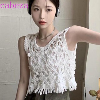 Cabeza เสื้อครอปท็อปแขนกุด ผ้าฝ้าย ลายดอกไม้ สไตล์วินเทจ แฟชั่นฤดูร้อน