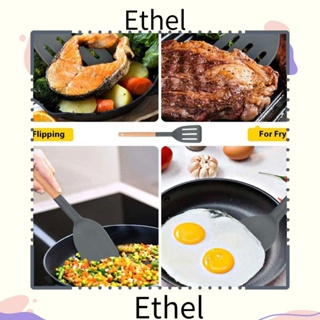 Ethel1 ไม้พายทําอาหาร ซิลิโคน ด้ามจับไม้ 1/2 12.4*3 นิ้ว สีเทา ทําความสะอาดง่าย สําหรับทําอาหาร