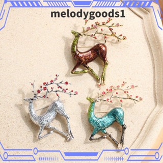 Melodygoods1 เข็มกลัด รูปกวาง ดอกพลัม คริสต์มาส สร้างสรรค์ เครื่องประดับ สําหรับของขวัญปี