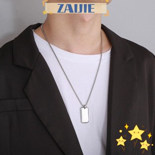 Zaijie24 จี้สี่เหลี่ยมผืนผ้าเรขาคณิตสแตนเลส Dogtag สร้อยคอเรียบง่ายสีดําเงินทองพร้อมโซ่คอผู้ชาย