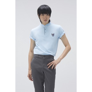 ESP เสื้อโปโลคอจีนลายเฟรนช์ชี่ ผู้ชาย สีฟ้า | Band Collar Polo Shirt | 03766