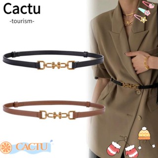 Cactu เข็มขัดคาดเอว หนัง Pu แบบบาง ปรับได้ หัวเข็มขัดโลหะ สีทอง แฟชั่นสําหรับผู้หญิง