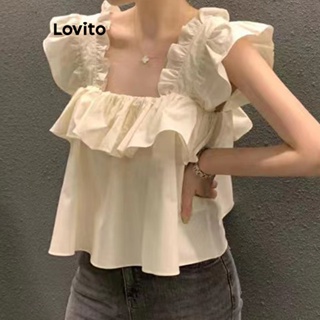 Lovito เสื้อเบลาส์ลําลอง แต่งระบาย สําหรับผู้หญิง LNE16244 (แอปริคอท)