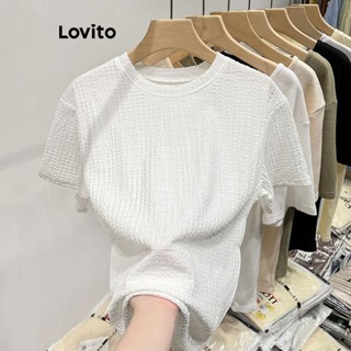 Lovito เสื้อยืดลําลอง Jacquard สําหรับผู้หญิง LNE16065 (สีขาว)