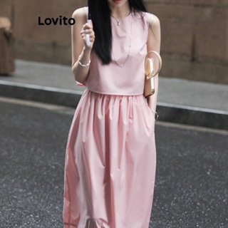 Lovito ชุดกระโปรงลําลอง แบบเรียบ สําหรับผู้หญิง LNA16020 (สีชมพู/เหลือง)