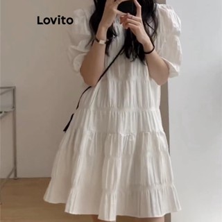 Lovito ชุดเดรสลําลอง แขนกุด แบบเรียบ สําหรับผู้หญิง LNA16150 (สีขาว)