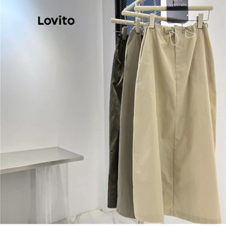 Lovito กระโปรงลําลอง แบบผูกเชือก สําหรับผู้หญิง LNE16154 (สีกากีอ่อน)