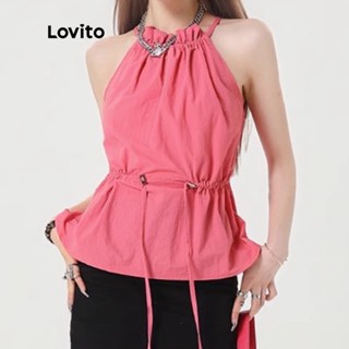 Lovito เสื้อแขนกุด ลำลอง ผูกเชือก สีพื้น สำหรับผู้หญิง LNA14010 (สีชมพู)