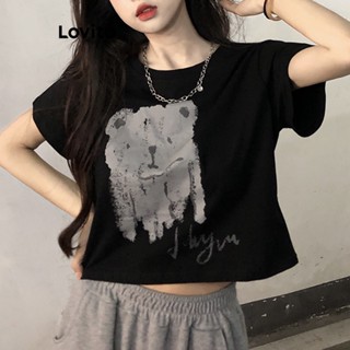 Lovito เสื้อยืดลําลอง ลายการ์ตูน สําหรับผู้หญิง LNE16246 (สีดํา)