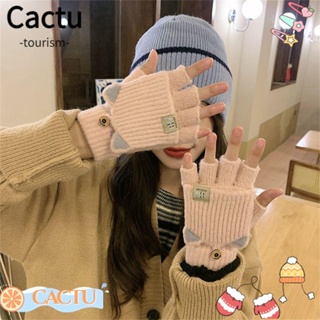 Cactu ถุงมือถัก แบบครึ่งนิ้ว ยืดหยุ่น นุ่ม อบอุ่น แฟชั่น สําหรับผู้หญิง