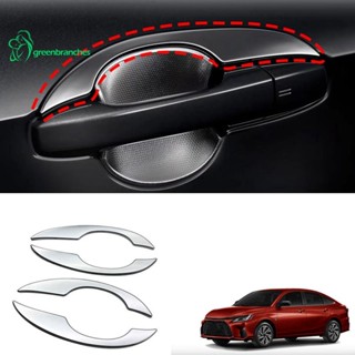 Greenbranches1 ฝาครอบมือจับประตูรถยนต์ โครเมี่ยม สีเงิน สําหรับ Toyota Yaris Ativ VIOS 2022 2023 4 ชิ้น
