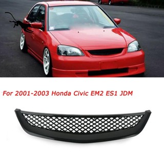 Qeufjhpoo กระจังหน้ารถยนต์ ABS สีดําเงา สําหรับ Honda Civic JDM Type R 2001-2003