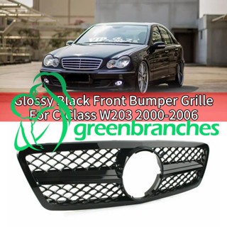 Greenbranches1 กระจังหน้ารถยนต์ สีดํามันวาว สําหรับ Mercedes-Benz C-Class W203 C280 C320 C240 C200 C63 2000-2006