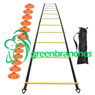 Greenbranches1 ชุดบันไดฝึกความเร็ว 20 ฟุต พร้อมแผ่นฝึกซ้อมฟุตบอล 12 แผ่น สําหรับฝึกซ้อมฟุตบอล