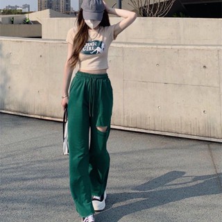 Milyfashion เสื้อยืดแขนสั้น และกางเกงขาสั้น เอวสูง แต่งรอยขาด สไตล์ตะวันตก แฟชั่นฤดูใบไม้ผลิ และฤดูร้อน สําหรับผู้หญิง