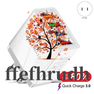 Ffefhrudh อะแดปเตอร์ชาร์จเร็ว USB 4 ช่อง พร้อมไฟ LED 5V3A Type-C QC3.0 ปลั๊ก US