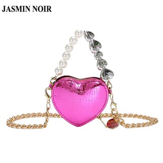 Jasmin NOIR กระเป๋าสะพายไหล่ หนัง PU ลายหนังจระเข้ ประดับลูกปัดไข่มุก ขนาดเล็ก สําหรับผู้หญิง