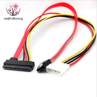 Uejfrdkuwg Sata Combo 15 Pin Power และ 7 Pin สายเคเบิลข้อมูล 4 Pin Molex เป็น Serial ATA สายเคเบิล Molex เป็น Sata อะแดปเตอร์พาวเวอร์ 44 ซม.