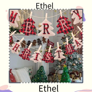 Ethel1 ธงแขวน ลายตัวอักษรภาษาอังกฤษ Merry Christmas สําหรับตกแต่งบ้าน ปาร์ตี้คริสต์มาส