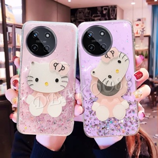 ใหม่ พร้อมส่ง เคสโทรศัพท์มือถือนิ่ม ลายการ์ตูนแมวน่ารัก พร้อมกระจกขาตั้ง สีชมพู สําหรับ Realme11 NFC RealmeC51 Realme 11 NFC C51 4G 5G 2023