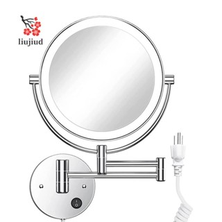 Liujiud กระจกแต่งหน้า LED ทรงกลม แบบแขวนผนัง 8.5 นิ้ว 1X 10X พร้อมปุ่มไฟ 360 องศา ปลั๊ก US