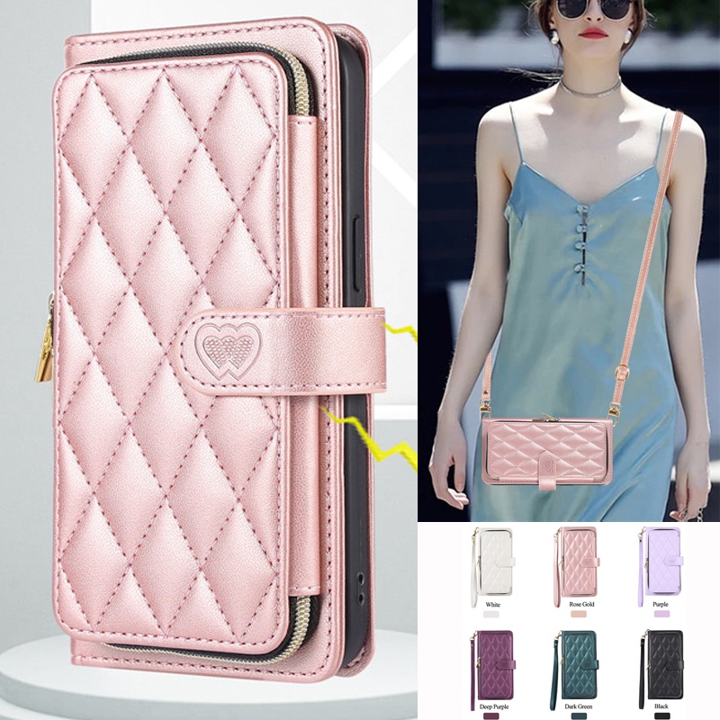 Samsung [ขายร้อน] S23 S22 S24 Ultra Plusเคสโทรศัพท์Crossbodyแฟชั่นวงเล็บการ์ดหัวเข็มขัดแม่เหล็กกระเป๋าสตางค์กระเป๋าซิปพลิกหนัง