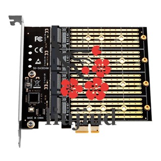 Liujiud อะแดปเตอร์การ์ดไรเซอร์ขยาย PCI-E PCI Express X1 4 พอร์ต B Key M.2 NGFF SATA