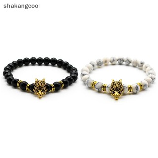 Shakangcool สร้อยข้อมือ ประดับลูกปัดหินลาวา รูปหัวมังกร สไตล์วินเทจ สําหรับผู้ชาย