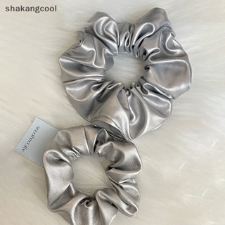 Shakangcool ยางรัดผมหางม้า หนังสีเงิน ขนาดใหญ่ เรียบง่าย คุณภาพสูง SGL