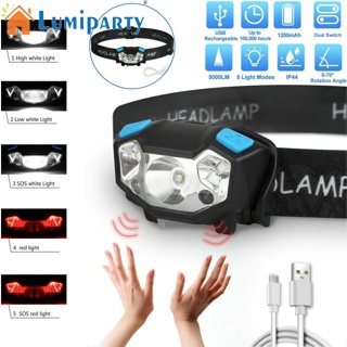 Lumiparty ไฟฉายสวมศีรษะ Led 5000lm 5 โหมด Ipx4 กันน้ํา ชาร์จ Usb