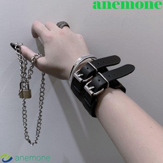 Anemone สร้อยข้อมือ หนัง PU สตรีทแฟชั่น ดีไซน์หัวเข็มขัดโลหะ แหวนคู่รัก เชือกมือเกาหลี