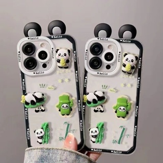 เคสโทรศัพท์มือถือ ซิลิโคนนิ่ม TPU ใส กันรอยเลนส์กล้อง ลายการ์ตูนแพนด้า 3D สําหรับ Samsung Galaxy A02 A03 A03S A10 A10S A11 A12 A13 A20S A21S