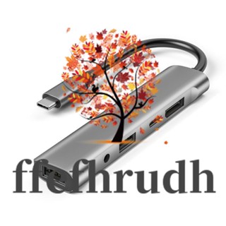 Ffefhrudh 5 IN 1 อะแดปเตอร์ฮับ USB-C หน้าจอ 4K@60Hz พอร์ต USB 2.0 Type C 60W PD สําหรับ Macbook แล็ปท็อป เดสก์ท็อป W27H