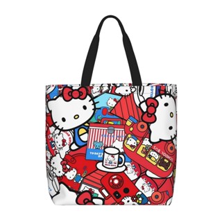 Sanrio Hello Kitty กระเป๋าถือ กระเป๋าสะพายไหล่ มีซิป ขนาดใหญ่ จุของได้เยอะ พร้อมกระเป๋า สําหรับผู้หญิง