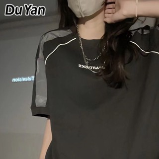 Du Yan เสื้อยืดแขนสั้น ทรงหลวม พิมพ์ลาย สําหรับผู้หญิง