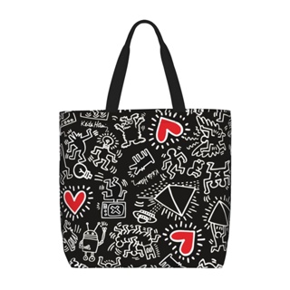 Keith Haring กระเป๋าถือ กระเป๋าสะพายไหล่ ทรงโท้ท มีซิป จุของได้เยอะ พร้อมกระเป๋า สําหรับผู้หญิง