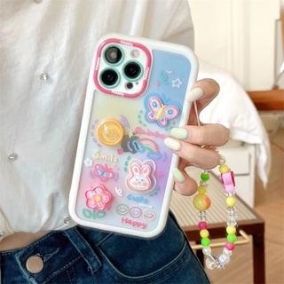 Dd เคสโทรศัพท์มือถือ ลายการ์ตูนผีเสื้อน่ารัก พร้อมสร้อยข้อมือ สําหรับ Apple iPhone 13 12 Promax XS 13 Promax 78 Plus 14 Promax 7 8