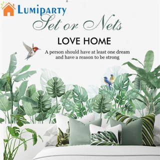 Lumiparty สติกเกอร์ติดผนัง ลายใบไม้เขตร้อน สีเขียว ลอกออกได้ สําหรับตกแต่งห้องนั่งเล่น ห้องนอน Diy 2 ชิ้น