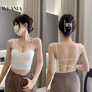 Weania ผู้หญิง ฤดูร้อน สวมใส่ด้านใน เปลือยหลัง เสื้อกล้ามตัดต่ํา พร้อมแผ่นรอง