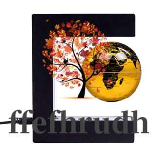 Ffefhrudh ลูกโลกลอย แผนที่โลก แม่เหล็ก กรอบตัว C สีทอง LED ภาษาอังกฤษ สําหรับเด็ก ปลั๊ก US
