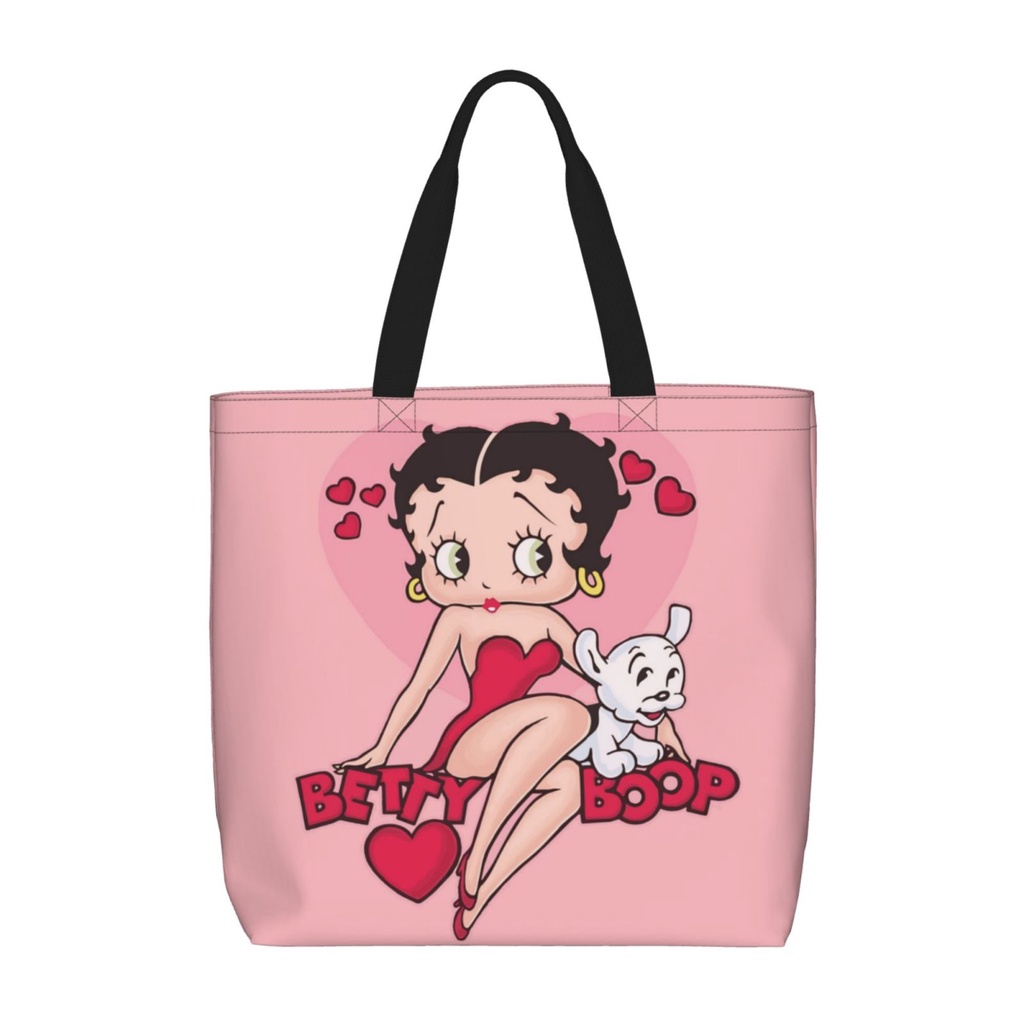 Betty Boop กระเป๋าถือ กระเป๋าสะพายไหล่ ทรงโท้ท มีซิป จุของได้เยอะ พร้อมกระเป๋า สําหรับผู้หญิง