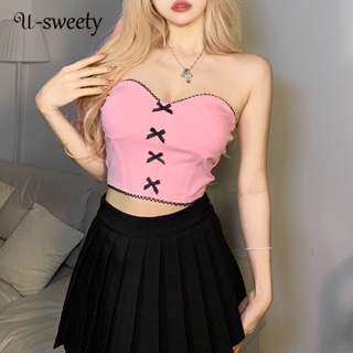 U-sweety เสื้อเปิดไหล่ เซ็กซี่ สีพื้น ทรงสลิม แฟชั่นสําหรับผู้หญิง 2023