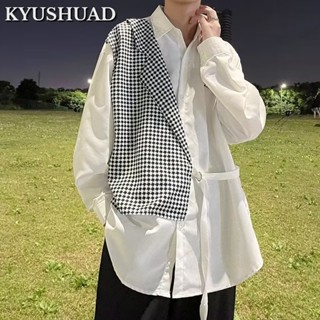 KYUSHUAD เยาวชนยอดนิยมใหม่หลวมสไตล์ฮ่องกงเสื้อลำลองอินเทรนด์ลายสก๊อตเสื้อแขนยาวขี้เกียจ